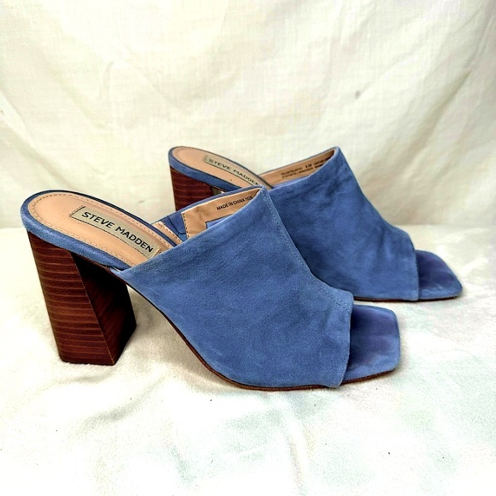Steve Madden block heel blue suede mule size 8.5